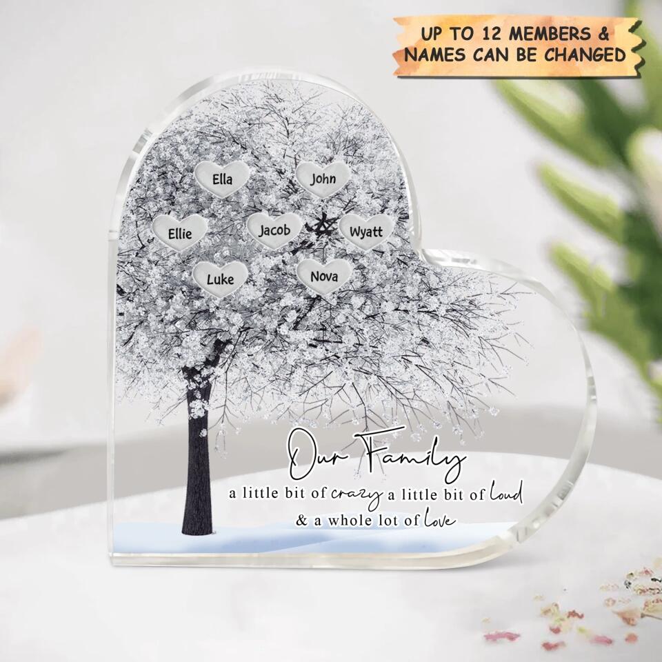 Personalized Heart-Shaped Acrylic Plaque - Gift For Family - Our Family A Little Bit Of Crazy, Loud And Love copy