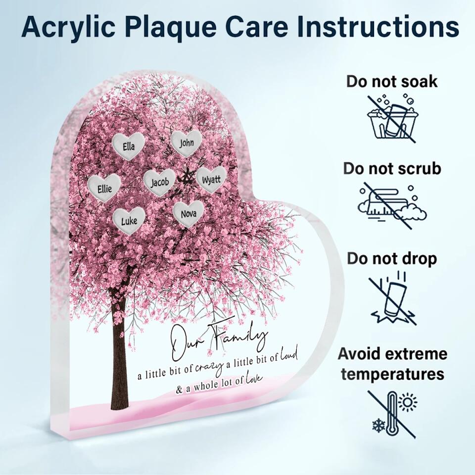 Personalized Heart-Shaped Acrylic Plaque - Gift For Family - Our Family A Little Bit Of Crazy, Loud And Love copy