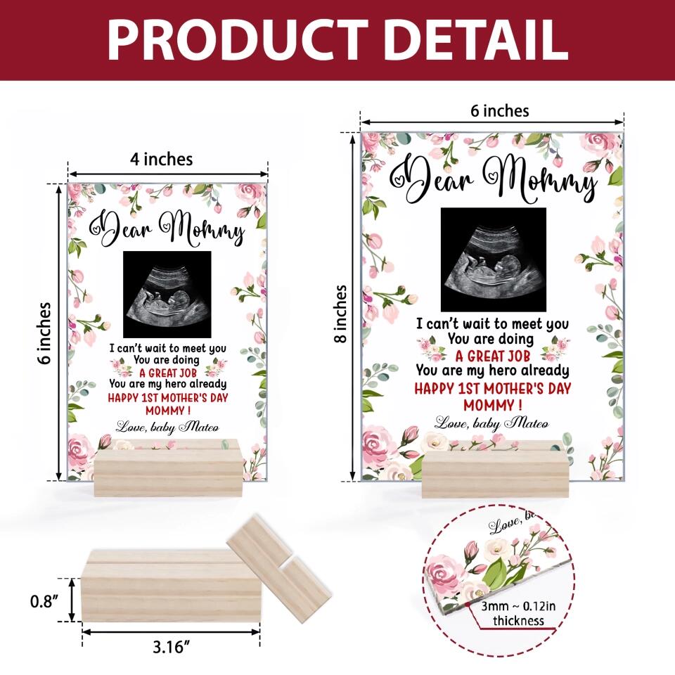 Personalized Acrylic Plaque - Gift For Mom - Dear Mommy, I Can't Wait To Meet You
