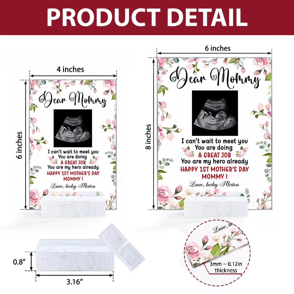 Personalized Acrylic Plaque - Gift For Mom - Dear Mommy, I Can't Wait To Meet You