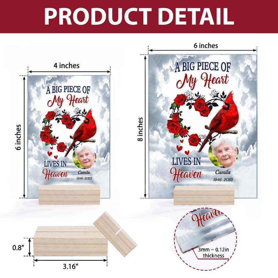 Personalized Acrylic Plaque - Gift For Family Member - A Big Piece Of My Heart