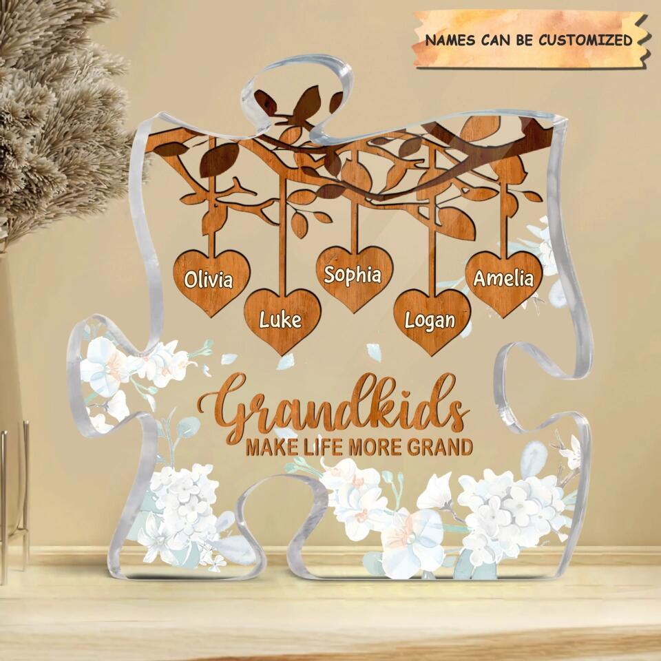 Personalized Puzzle Acrylic Plaque - Gift For Grandma - Grandkids Make Life More Grand