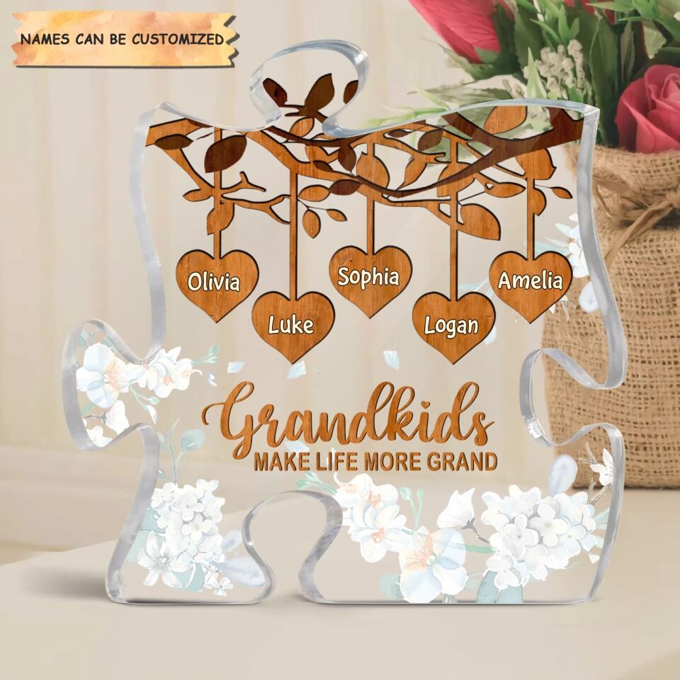 Personalized Puzzle Acrylic Plaque - Gift For Grandma - Grandkids Make Life More Grand