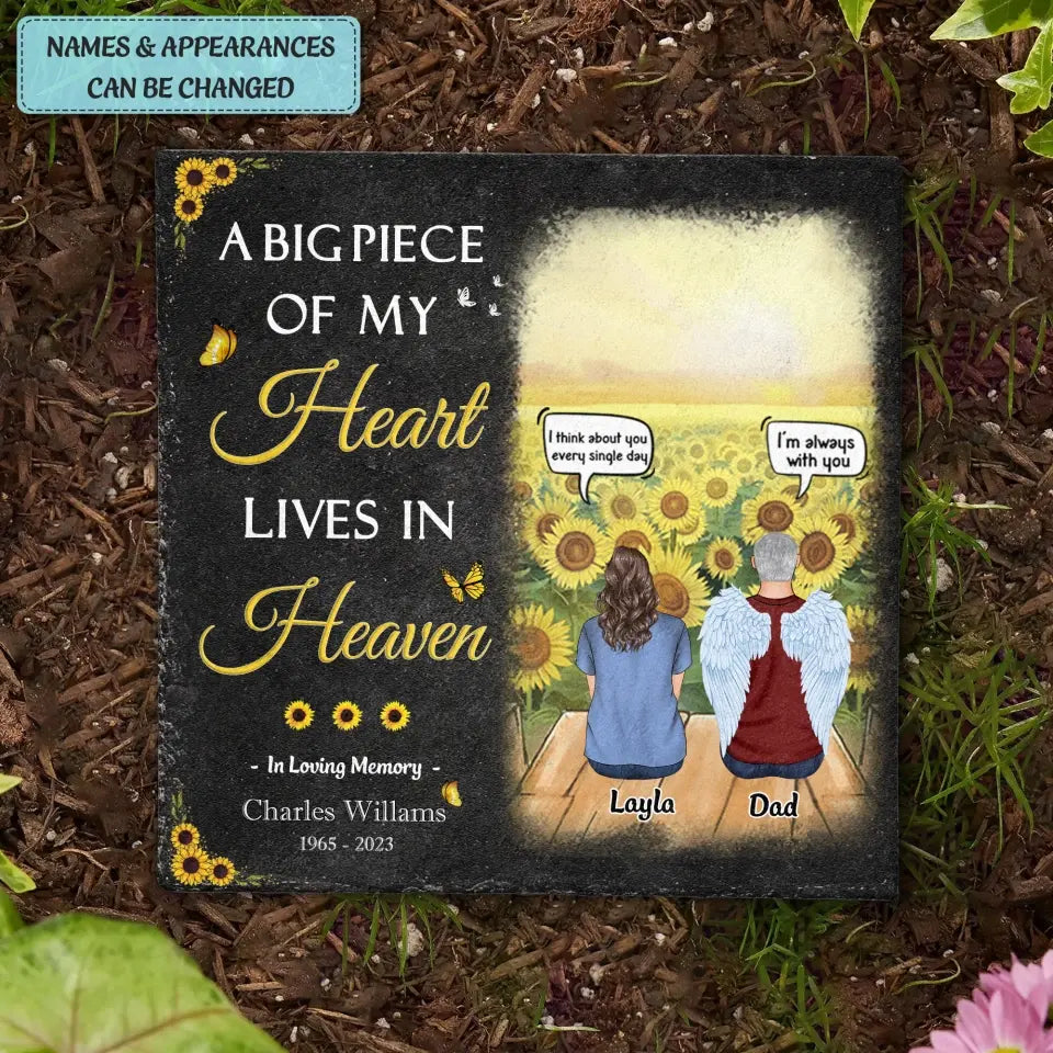Pesonalized Square Garden Stone - A Big Piece Of My Heart Lives In Heaven - Memorial Gift, Gift For Mom And Dad WRND011