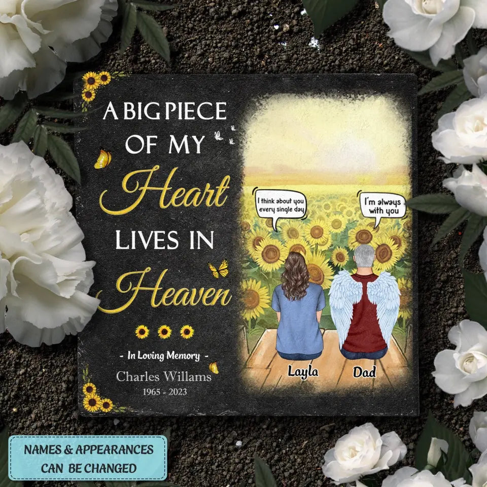 Pesonalized Square Garden Stone - A Big Piece Of My Heart Lives In Heaven - Memorial Gift, Gift For Mom And Dad WRND011