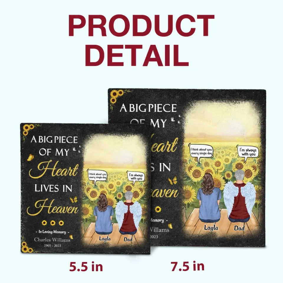 Pesonalized Square Garden Stone - A Big Piece Of My Heart Lives In Heaven - Memorial Gift, Gift For Mom And Dad WRND011