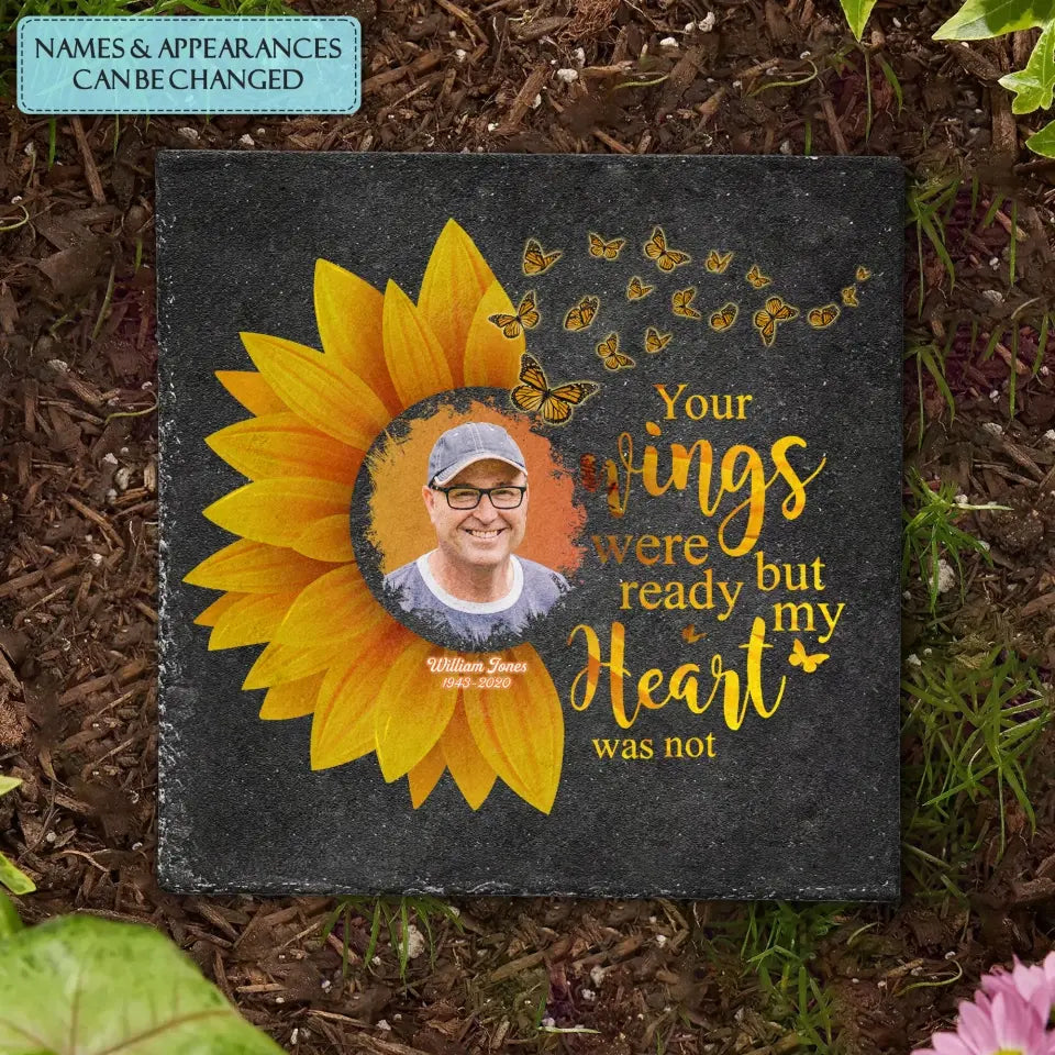 Personalized Square Garden Stone - Your Wings Were Ready - Memorial Gift, Gift For Mom And Dad WRND010