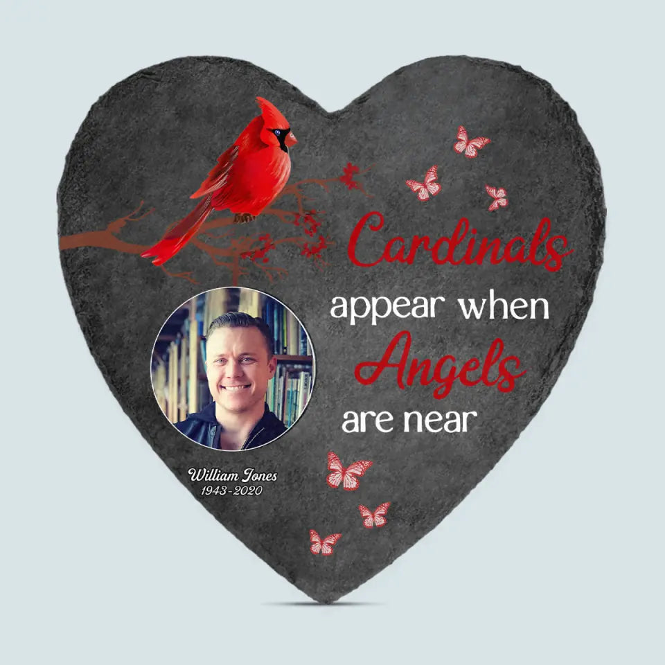 Pesonalized Heart Garden Stone - Cardinal Appear When Angels Are Near - Memorial Gift, Gift For Mom And Dad WRND011