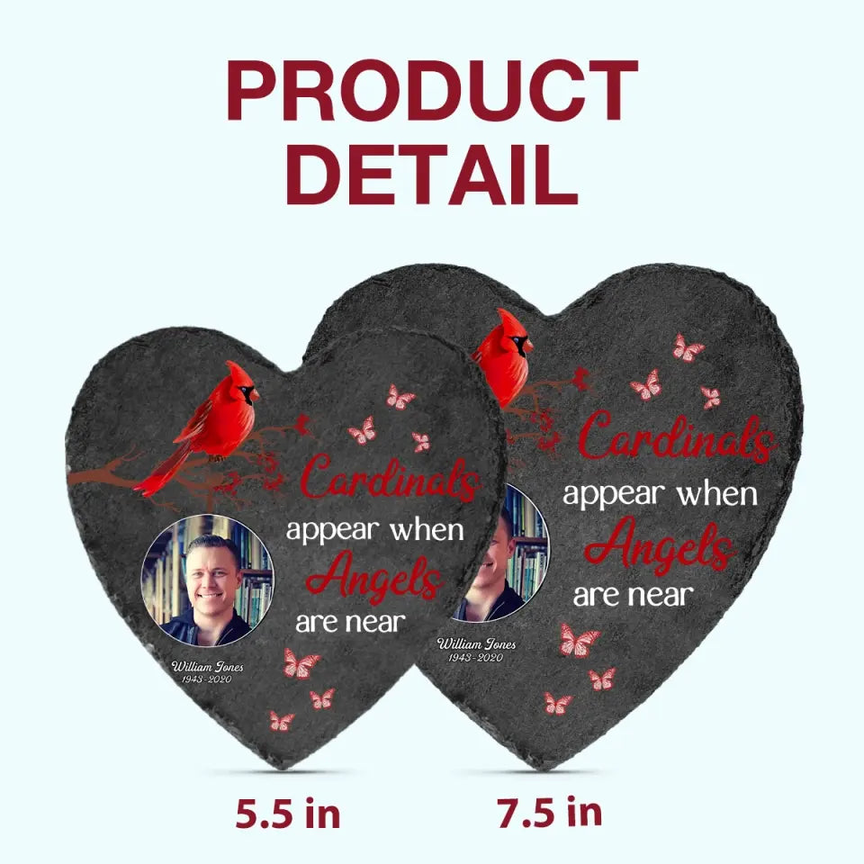Pesonalized Heart Garden Stone - Cardinal Appear When Angels Are Near - Memorial Gift, Gift For Mom And Dad WRND011