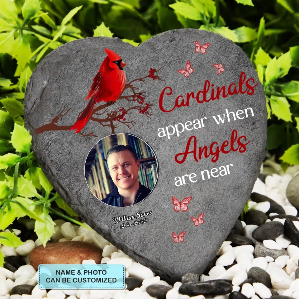 Pesonalized Heart Garden Stone - Cardinal Appear When Angels Are Near - Memorial Gift, Gift For Mom And Dad WRND011