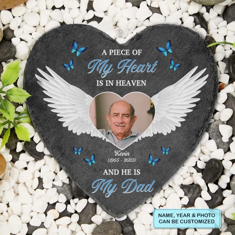 Personalized Heart Garden Stone - A Piece Of My Heart - Memorial Gift, Gift For Mom And Dad WRND010