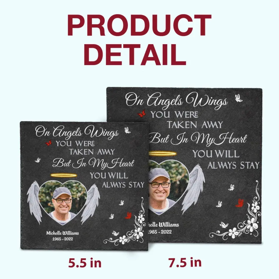 Pesonalized Square Garden Stone - On Angels Wings - Memorial Gift, Gift For Mom And Dad WRND011