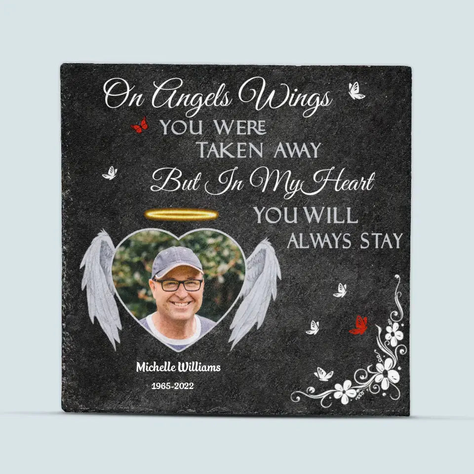 Pesonalized Square Garden Stone - On Angels Wings - Memorial Gift, Gift For Mom And Dad WRND011