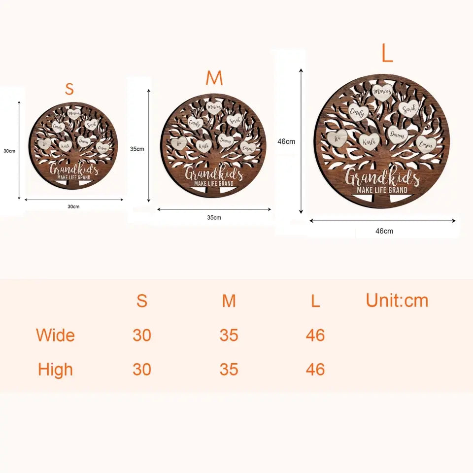 Grandkids Make Life Grand - Personalized Custom Shaped Wood Sign, Gift For Grandparents, Gift For Family