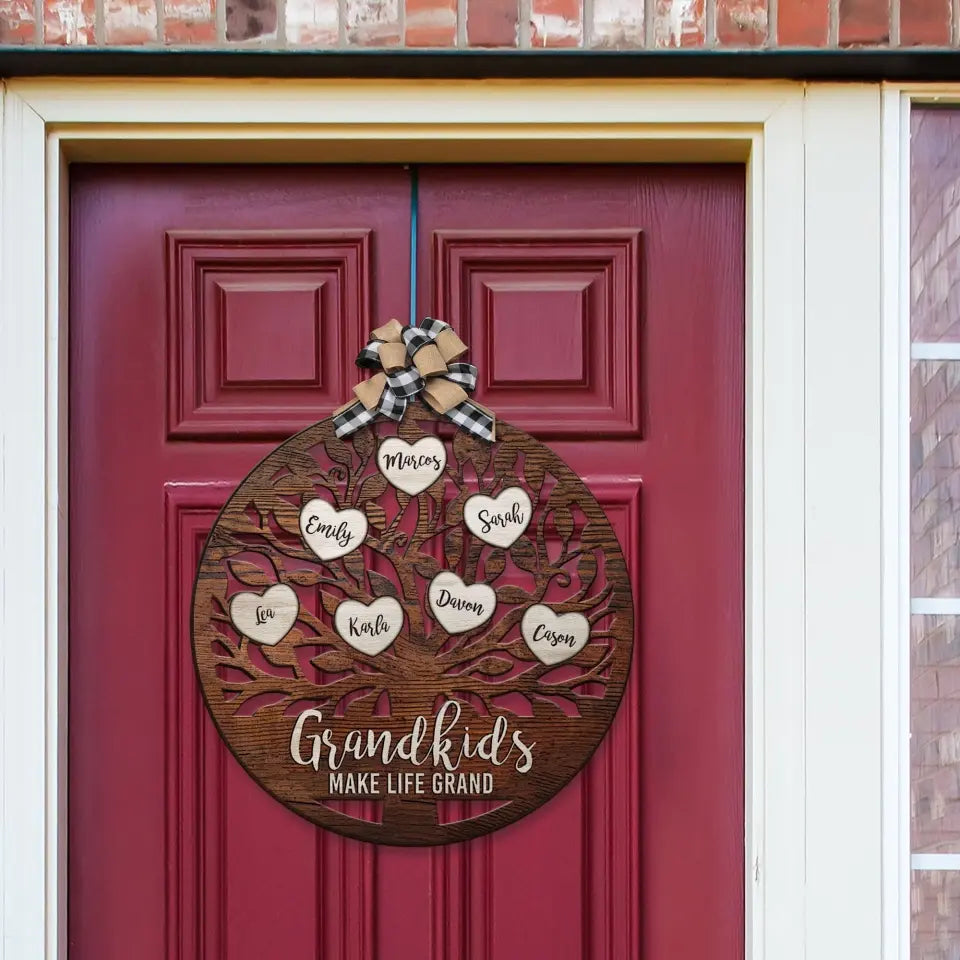 Grandkids Make Life Grand - Personalized Custom Shaped Wood Sign, Gift For Grandparents, Gift For Family