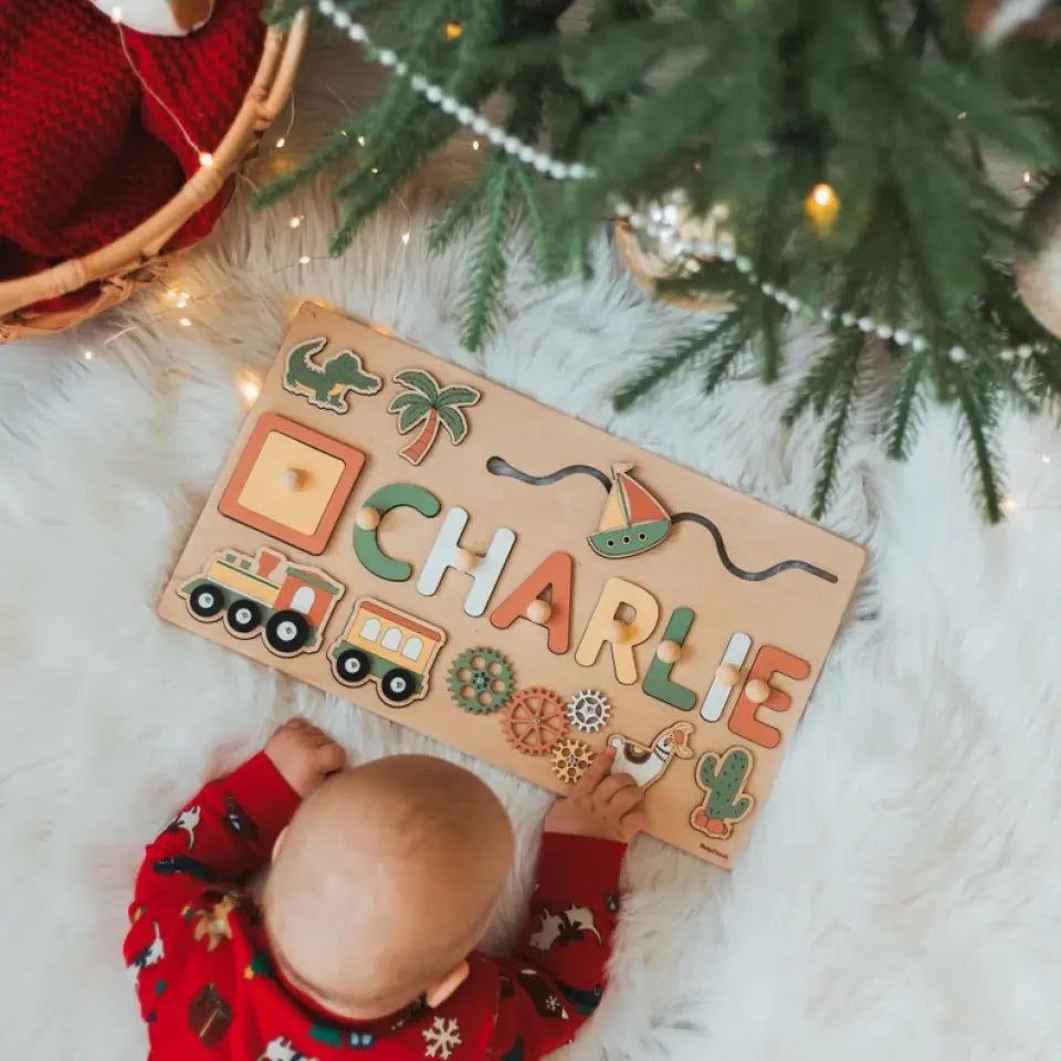 Personalized Puzzle Montessori Busy Board - Sensory Activity Board - Wooden Toys - Special Gifts for Boys and Girls
