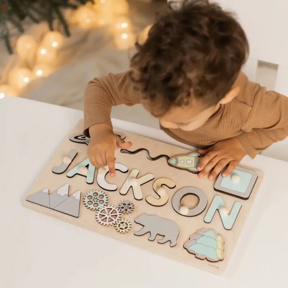Personalized Puzzle Montessori Busy Board - Sensory Activity Board - Wooden Toys - Special Gifts for Boys and Girls