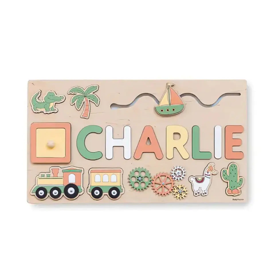 Personalized Puzzle Montessori Busy Board - Sensory Activity Board - Wooden Toys - Special Gifts for Boys and Girls