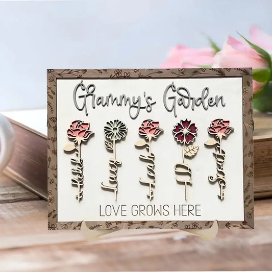 Personalized Grandma's Garden Sign - Birth Flowers Sign - Custom Floral Sign with Grandkid Name - Wooden Plaque for Grandmother Gift- Birthday Gift