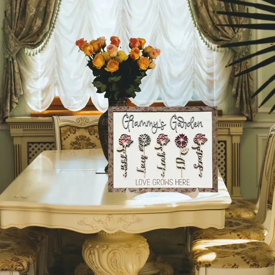 Personalized Grandma's Garden Sign - Birth Flowers Sign - Custom Floral Sign with Grandkid Name - Wooden Plaque for Grandmother Gift- Birthday Gift