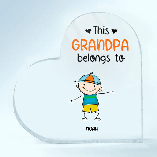 Personalized Heart Acrylic Plaque - This Grandpa Belongs To - Gift For Grandpa, Gift For Family, Gift For Father's Day