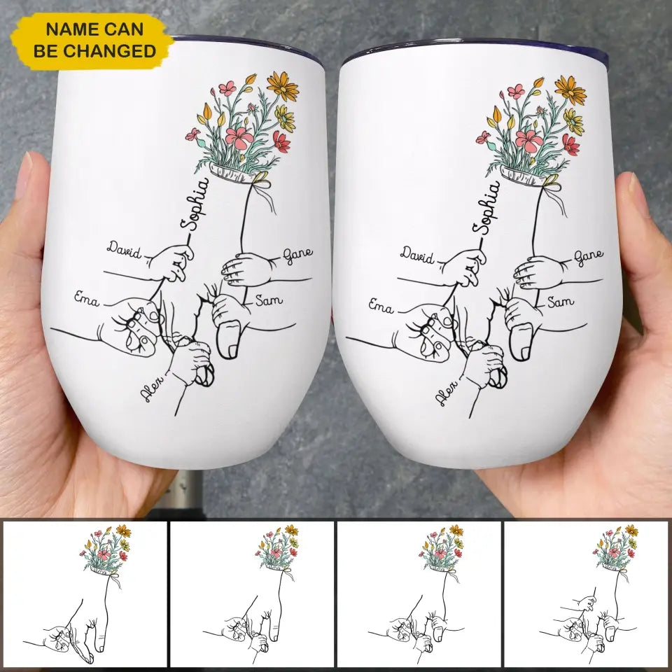 Personalized Wine Tumbler - Holding Mom's Hand - Gift For Mom, Gift For Mother's Day, Gift For Family