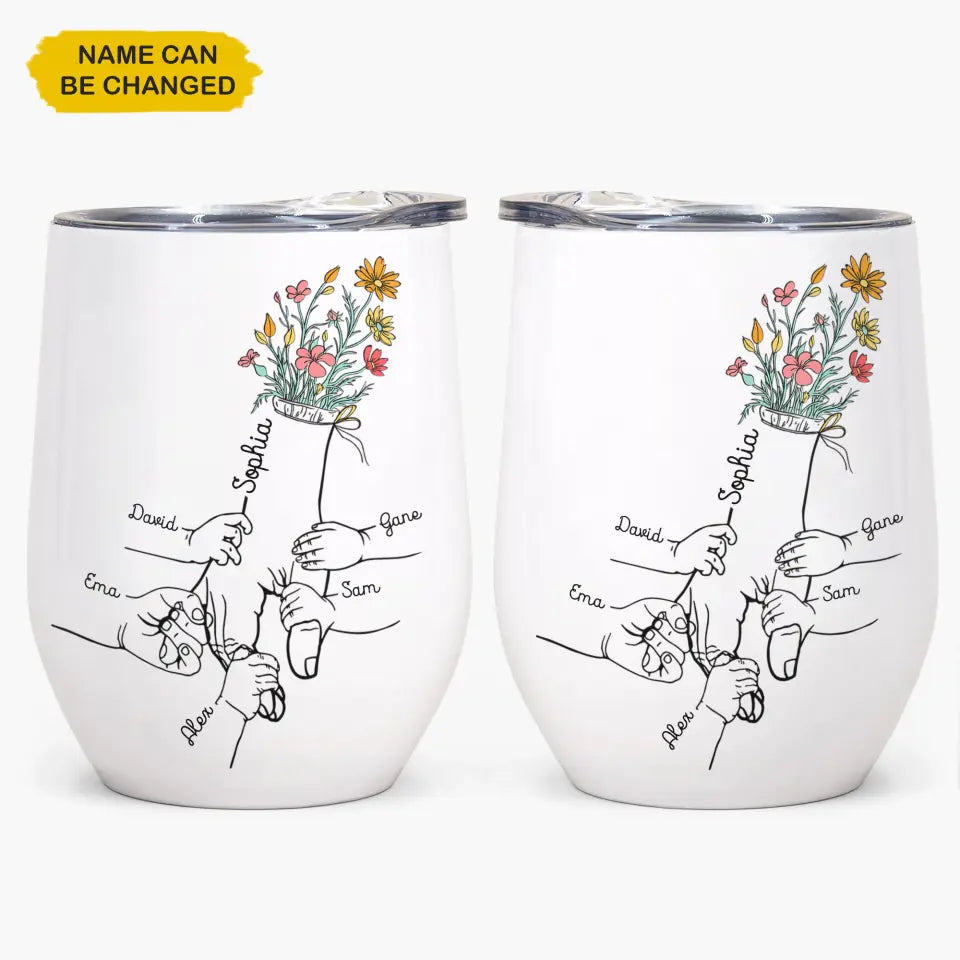 Personalized Wine Tumbler - Holding Mom's Hand - Gift For Mom, Gift For Mother's Day, Gift For Family