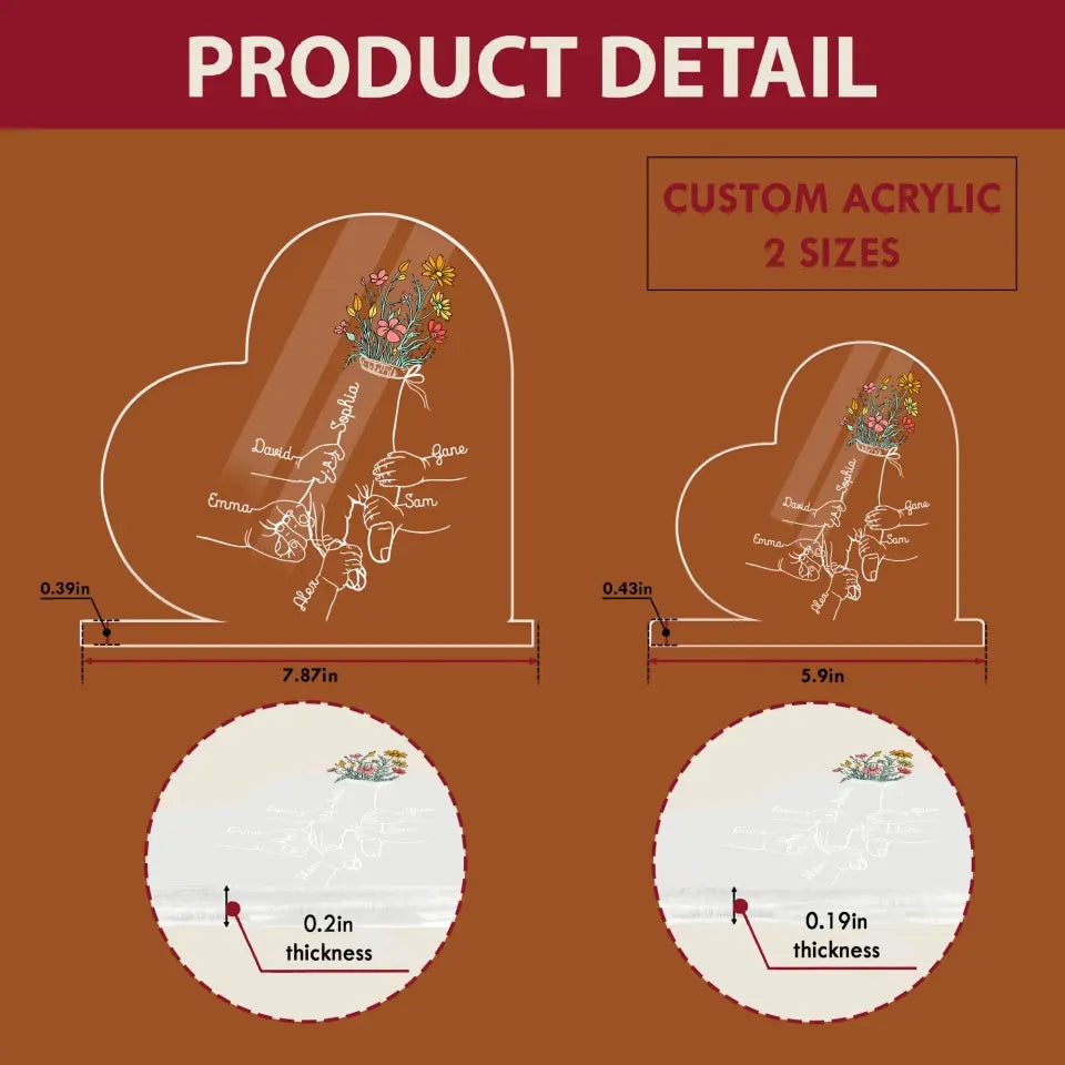Personalize 3D LED Wooden Base - Holding Mom's Hand - Gift For Mom, Gift For Family