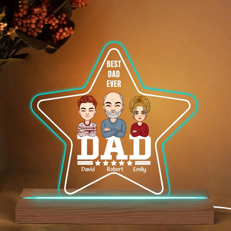 Personalize 3D LED Light Night - Best Dad Ever - Gift For Dad, Gift For Grandpa, Father's Day Gift - WRND010