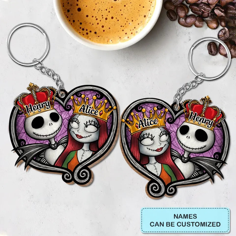 Personalized Custom Wooden Keychain - Halloween Gift For Couple - Til Death Do Us Part