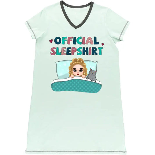 Personalized Custom Woman V-neck Night Shirt - Birthday Gift For Cat Lover, Cat Mom - Official Sleep Shirt V1
