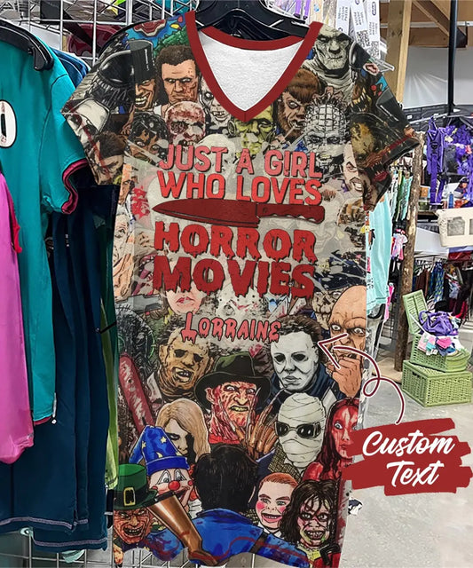 Women's V-neck Nightshirt - Just A Girl Who Loves Horror Movies