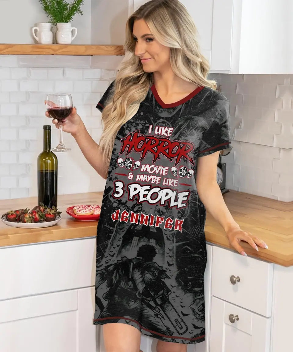 Women's V-Neck Nightshirt - I Like Horror Movies