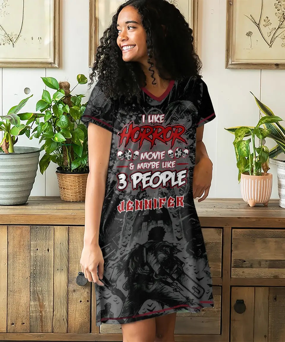 Women's V-Neck Nightshirt - I Like Horror Movies