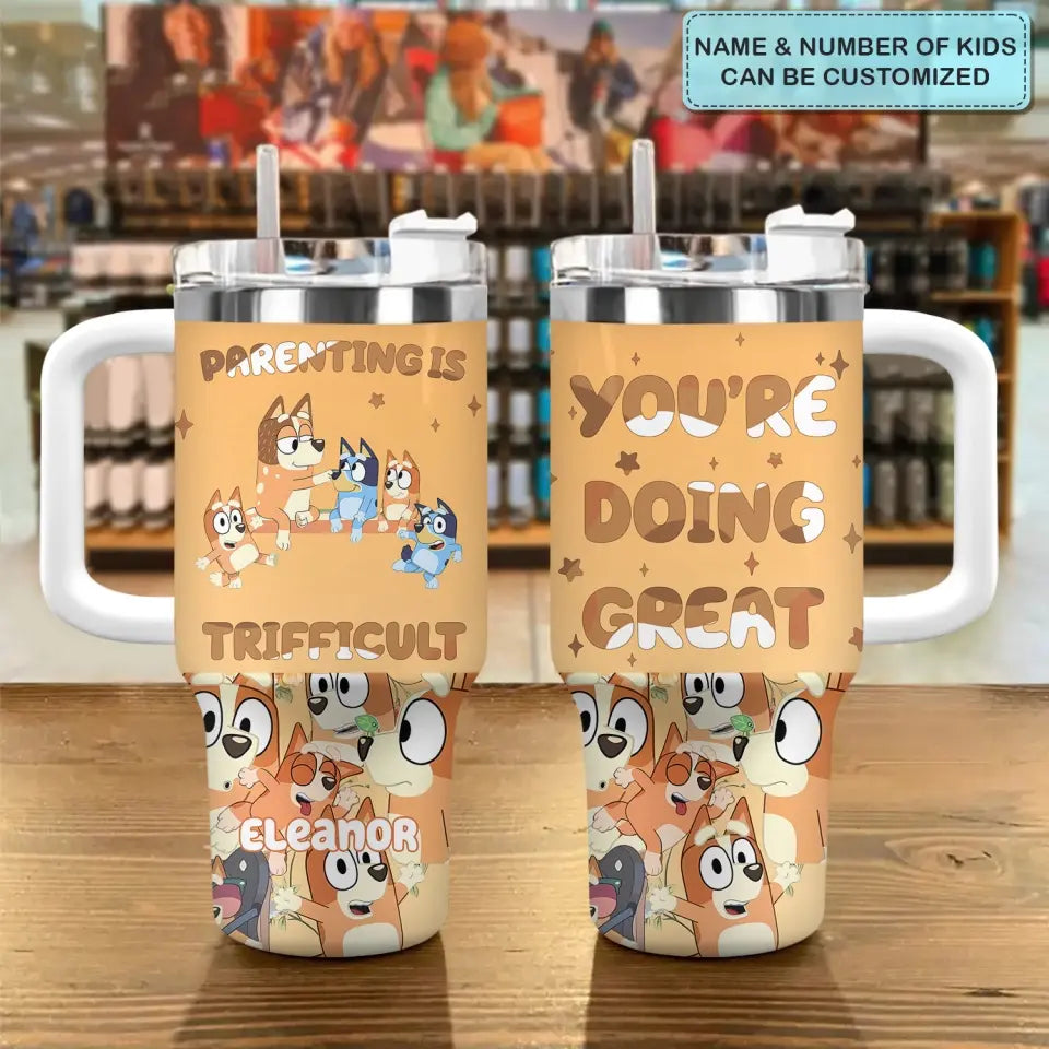 Parenting Is Trifficult - Personalized Custom Tumbler With Handle - Gift For Family, Family Members