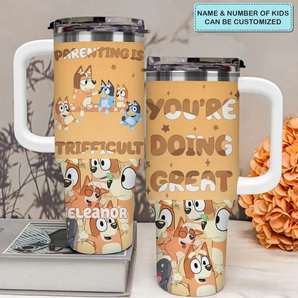 Parenting Is Trifficult - Personalized Custom Tumbler With Handle - Gift For Family, Family Members