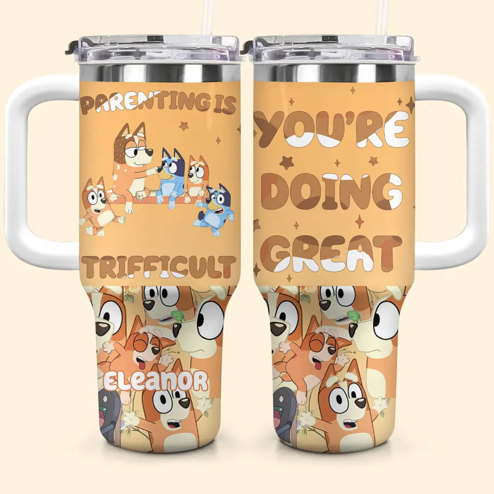 Parenting Is Trifficult - Personalized Custom Tumbler With Handle - Gift For Family, Family Members