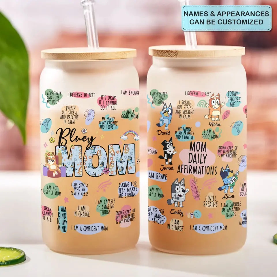 Mom Affirmations - Personalized Custom Glass Can - Mother's Day Gift For Mom, Family Members