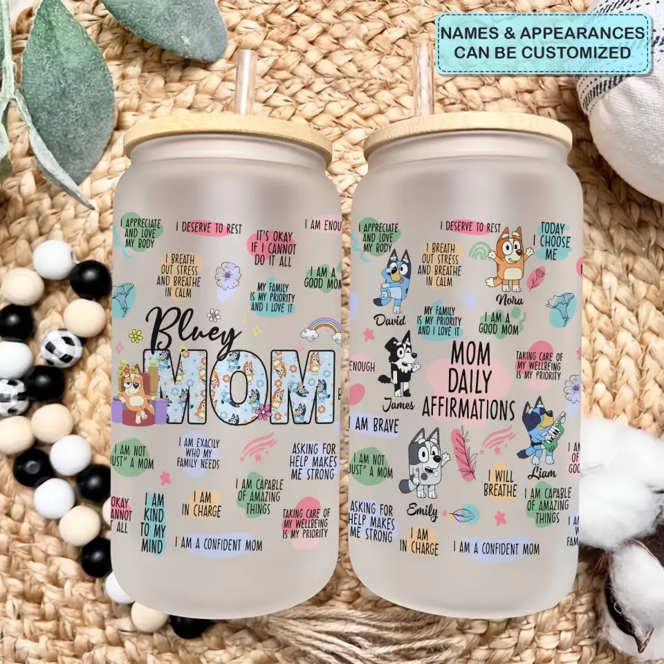Mom Affirmations - Personalized Custom Glass Can - Mother's Day Gift For Mom, Family Members