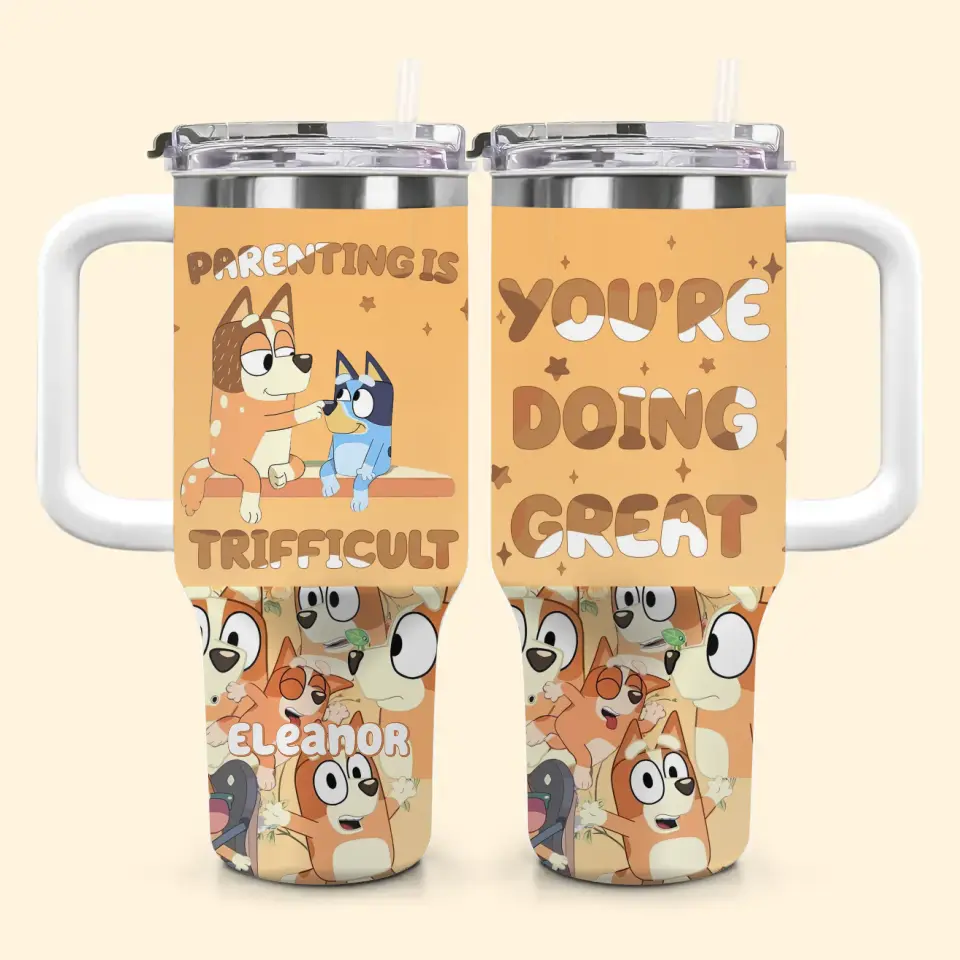 Parenting Is Trifficult - Personalized Custom Tumbler With Handle - Gift For Family, Family Members