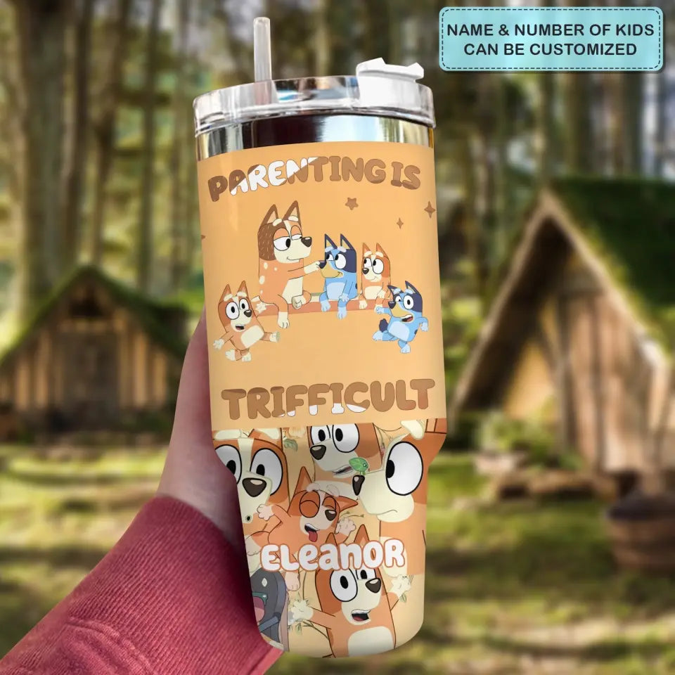 Parenting Is Trifficult - Personalized Custom Tumbler With Handle - Gift For Family, Family Members
