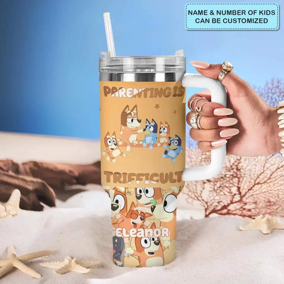 Parenting Is Trifficult - Personalized Custom Tumbler With Handle - Gift For Family, Family Members