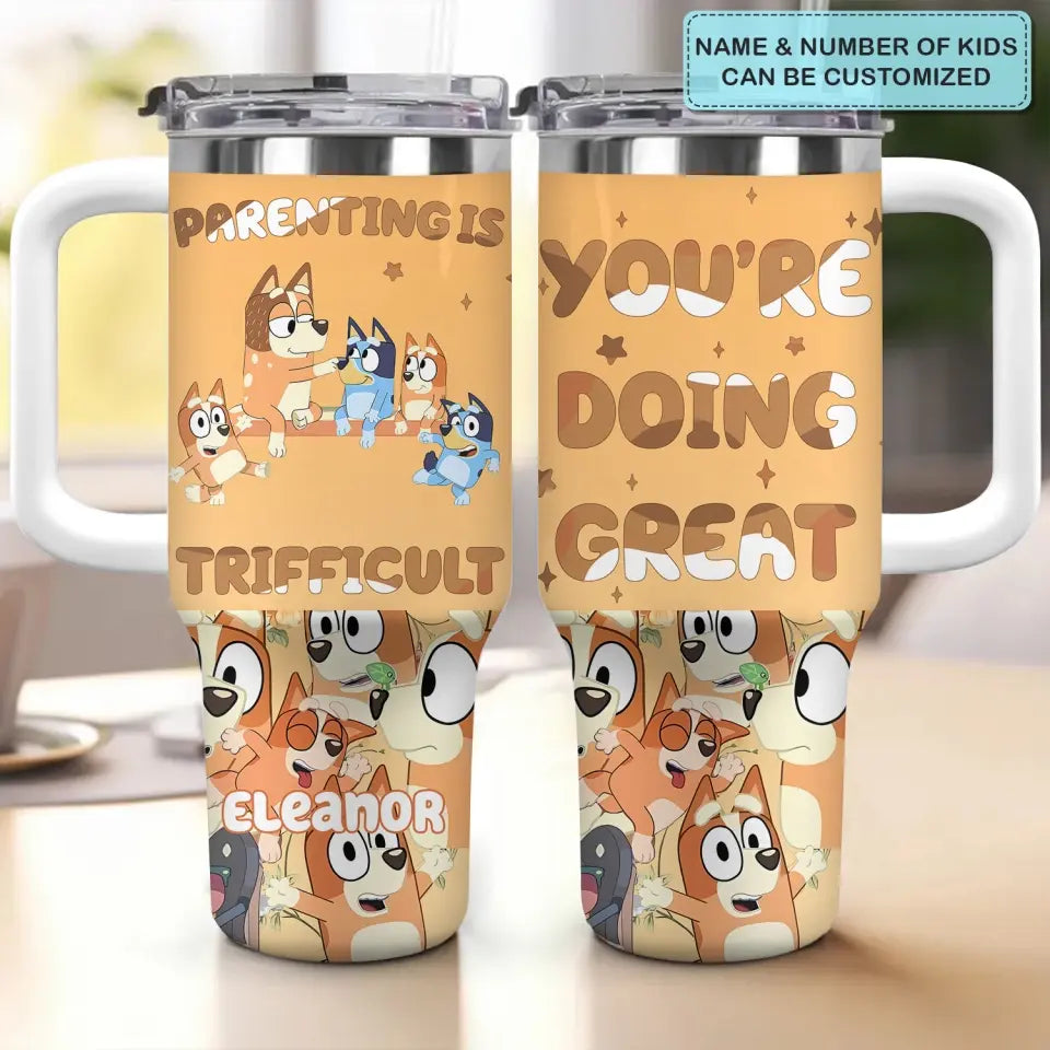 Parenting Is Trifficult - Personalized Custom Tumbler With Handle - Gift For Family, Family Members