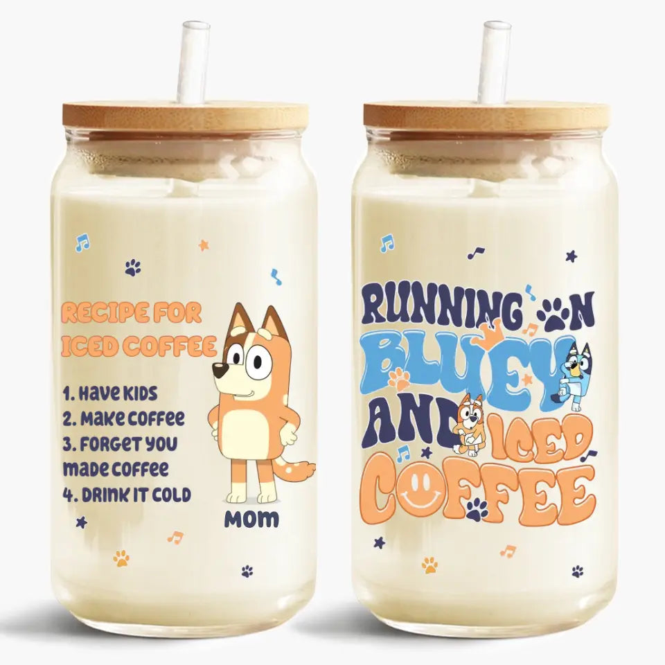 Recipe For Iced Coffee - Personalized Custom Glass Can - Mother's Day Gift For Family, Family Members