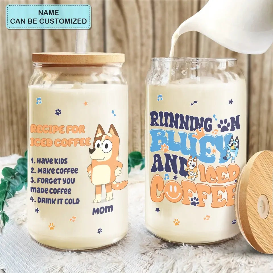 Recipe For Iced Coffee - Personalized Custom Glass Can - Mother's Day Gift For Family, Family Members