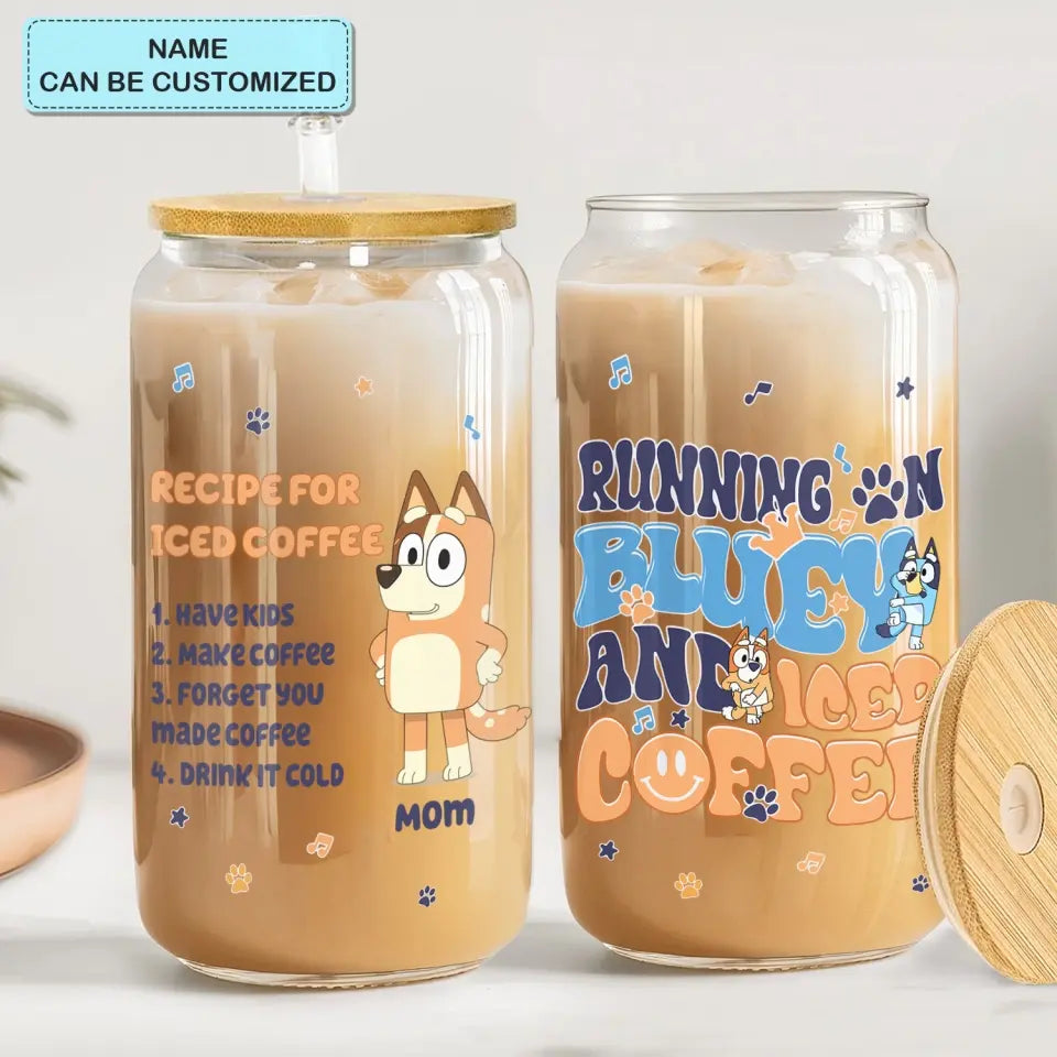 Recipe For Iced Coffee - Personalized Custom Glass Can - Mother's Day Gift For Family, Family Members
