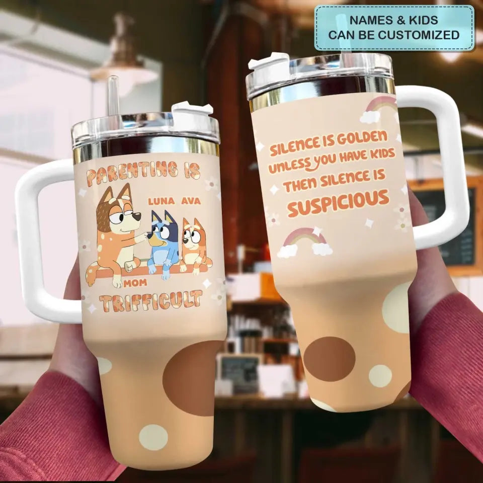 Parenting Is Trifficult - Personalized Custom Tumbler With Handle - Gift For Family, Family Members