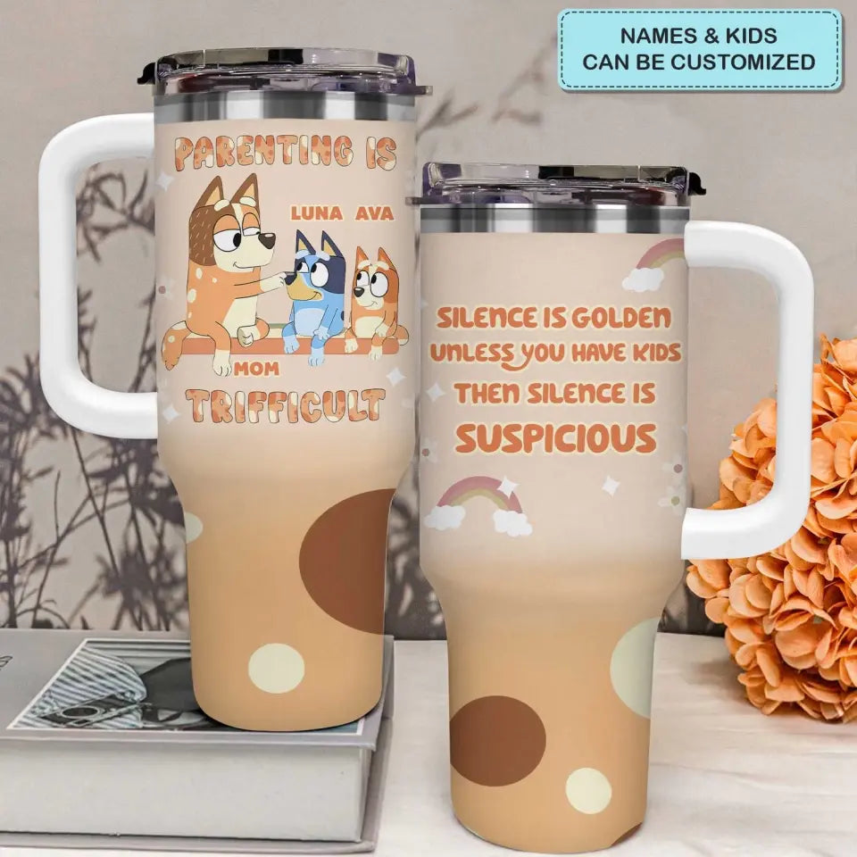Parenting Is Trifficult - Personalized Custom Tumbler With Handle - Gift For Family, Family Members