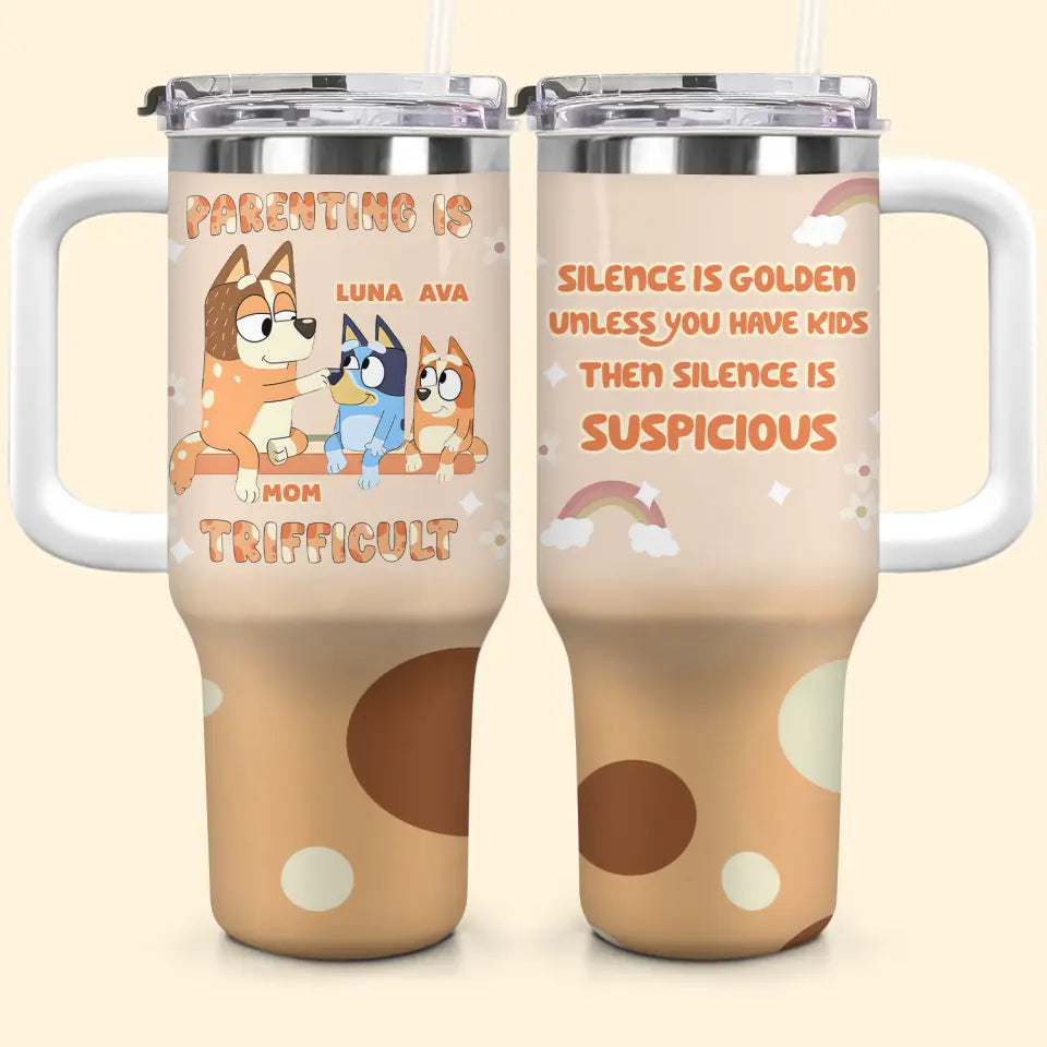 Parenting Is Trifficult - Personalized Custom Tumbler With Handle - Gift For Family, Family Members