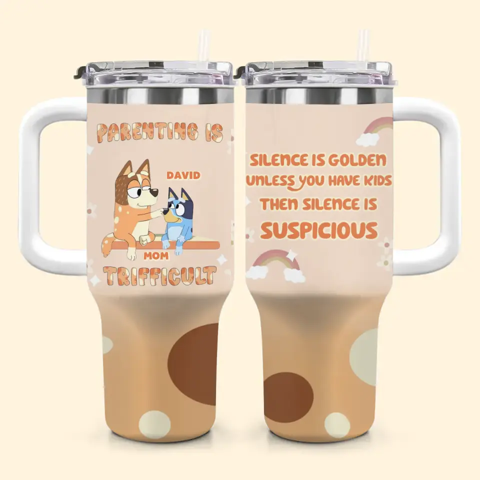 Parenting Is Trifficult - Personalized Custom Tumbler With Handle - Gift For Family, Family Members